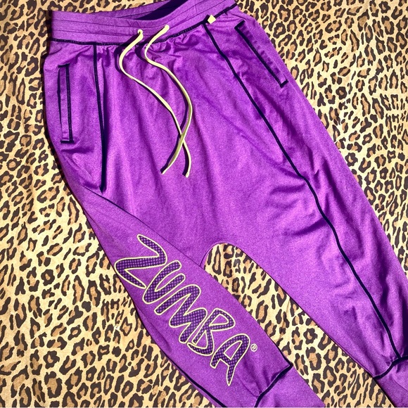 ZumbaWear Marvelous purple lime drawstring stretch nylon polyester harem pant M - Picture 8 of 11